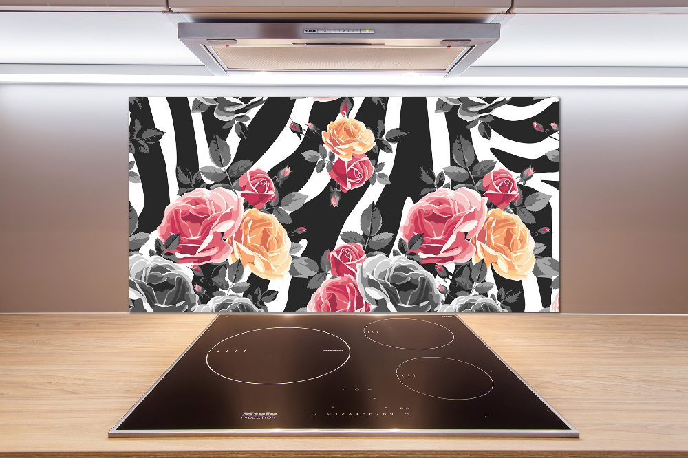 Kitchen splashback panel Roses in the background zebra