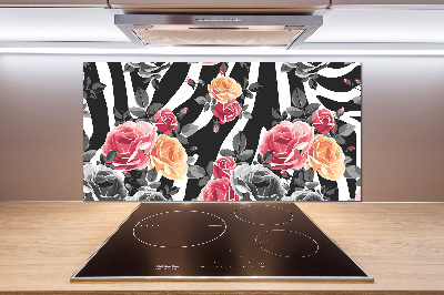 Kitchen splashback panel Roses in the background zebra