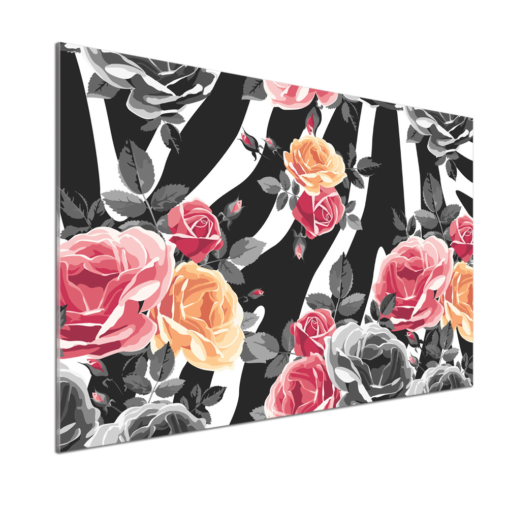 Kitchen splashback panel Roses in the background zebra