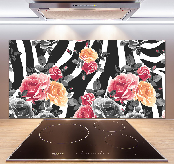 Kitchen splashback panel Roses in the background zebra