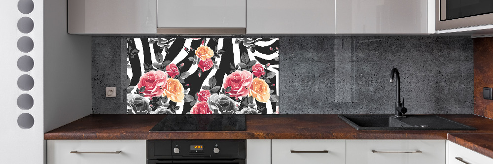 Kitchen splashback panel Roses in the background zebra