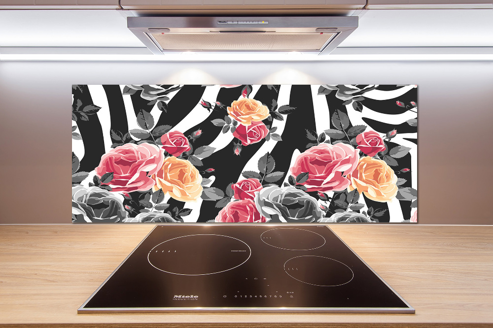 Kitchen splashback panel Roses in the background zebra