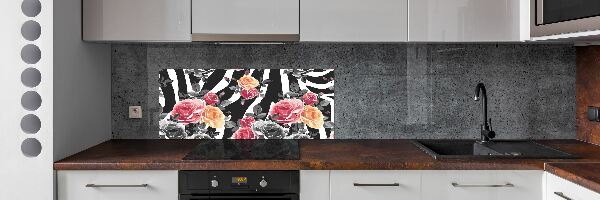 Kitchen splashback panel Roses in the background zebra