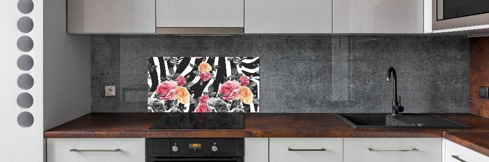 Kitchen splashback panel Roses in the background zebra