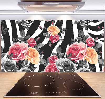 Kitchen splashback panel Roses in the background zebra