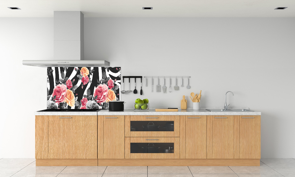 Kitchen splashback panel Roses in the background zebra