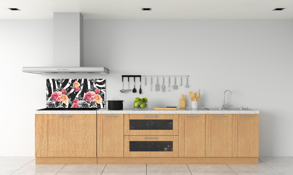 Kitchen splashback panel Roses in the background zebra