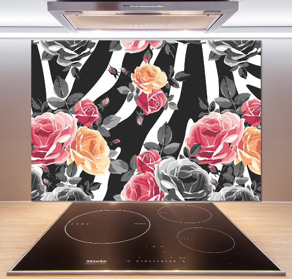 Kitchen splashback panel Roses in the background zebra