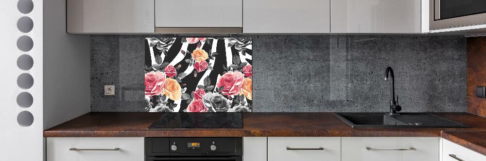 Kitchen splashback panel Roses in the background zebra