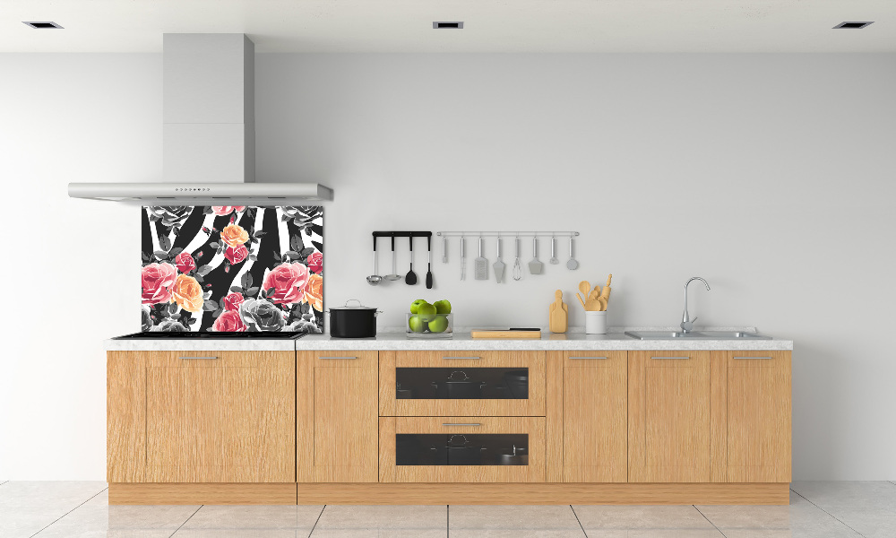 Kitchen splashback panel Roses in the background zebra