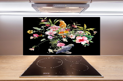 Cooker splashback Flowers and birds