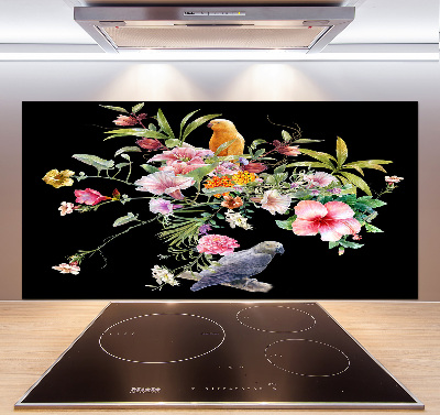 Cooker splashback Flowers and birds