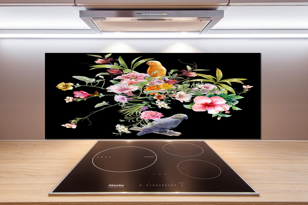 Cooker splashback Flowers and birds