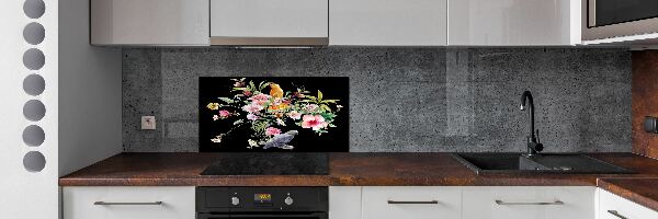 Cooker splashback Flowers and birds