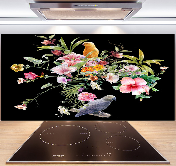 Cooker splashback Flowers and birds