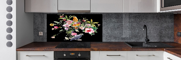 Cooker splashback Flowers and birds