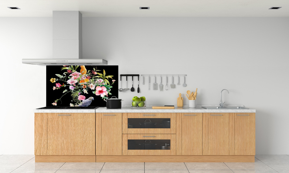 Cooker splashback Flowers and birds