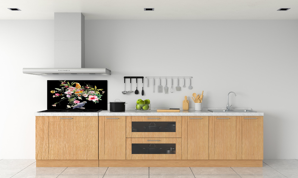 Cooker splashback Flowers and birds