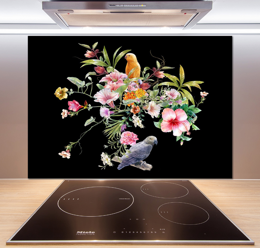 Cooker splashback Flowers and birds