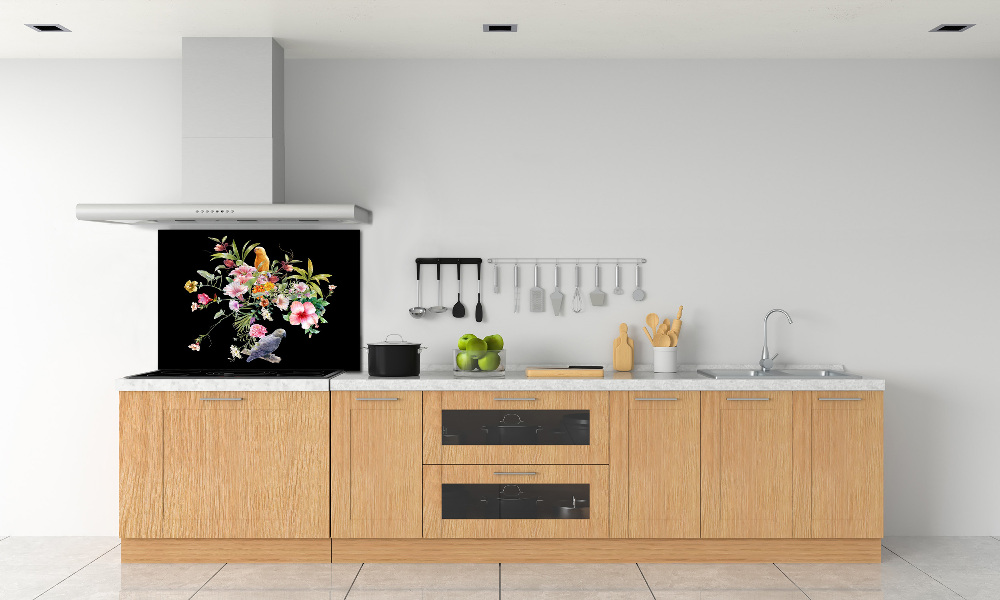 Cooker splashback Flowers and birds