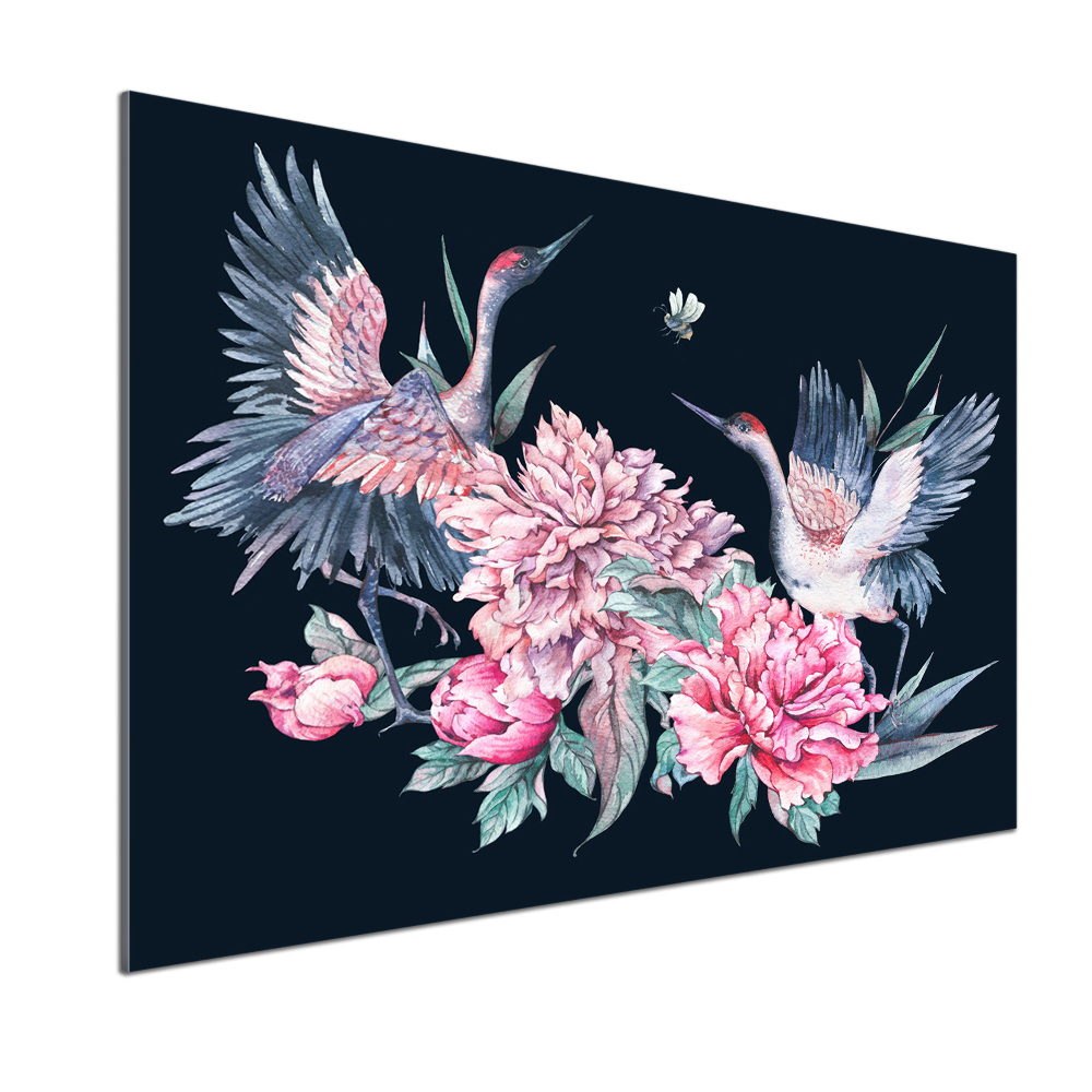 Cooker splashback Cranes and peonies