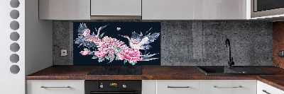 Cooker splashback Cranes and peonies