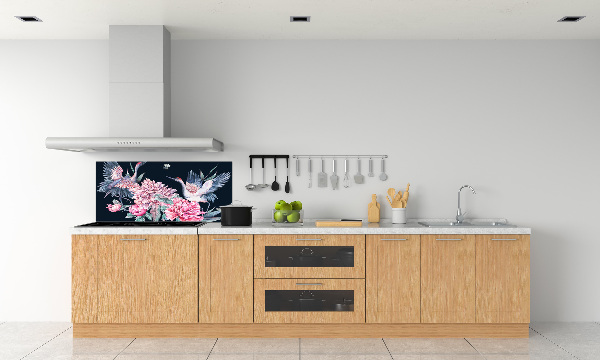 Cooker splashback Cranes and peonies