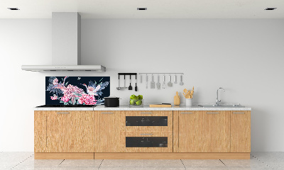 Cooker splashback Cranes and peonies