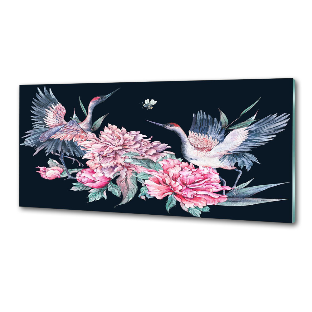 Cooker splashback Cranes and peonies