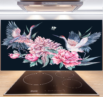 Cooker splashback Cranes and peonies