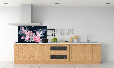 Cooker splashback Cranes and peonies