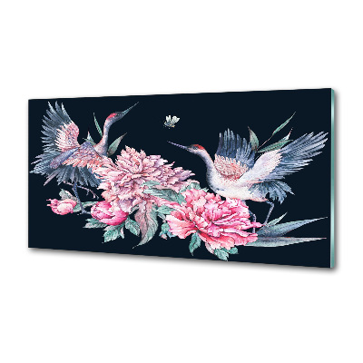 Cooker splashback Cranes and peonies