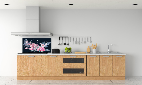 Cooker splashback Cranes and peonies