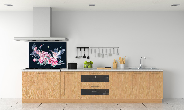 Cooker splashback Cranes and peonies