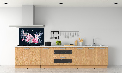 Cooker splashback Cranes and peonies