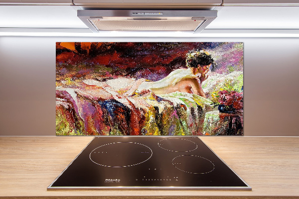 Glass splashback Lying woman