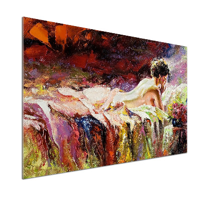 Glass splashback Lying woman