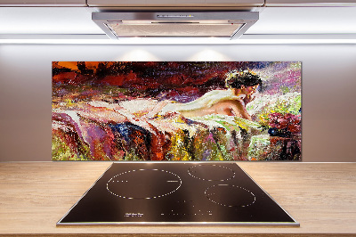 Glass splashback Lying woman