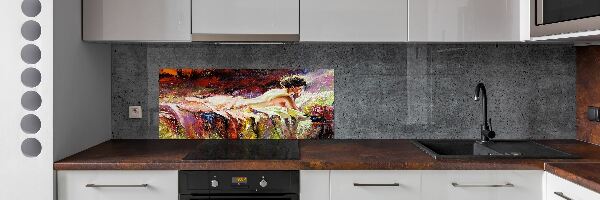 Glass splashback Lying woman