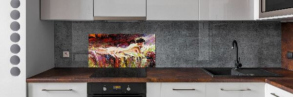 Glass splashback Lying woman