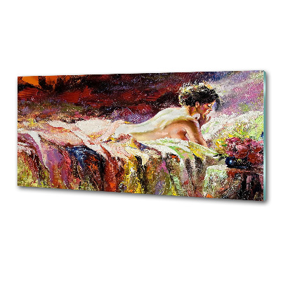 Glass splashback Lying woman