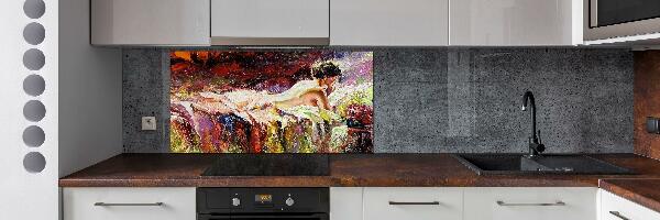 Glass splashback Lying woman