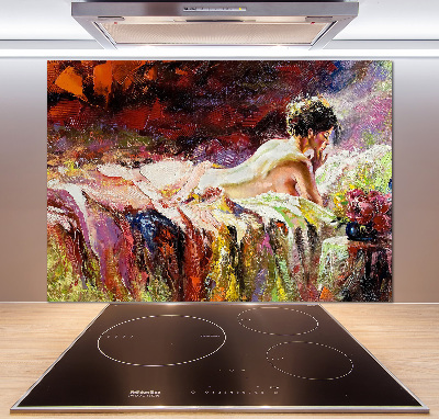 Glass splashback Lying woman