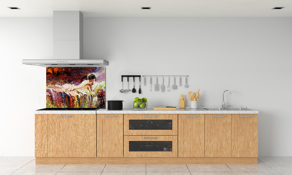 Glass splashback Lying woman