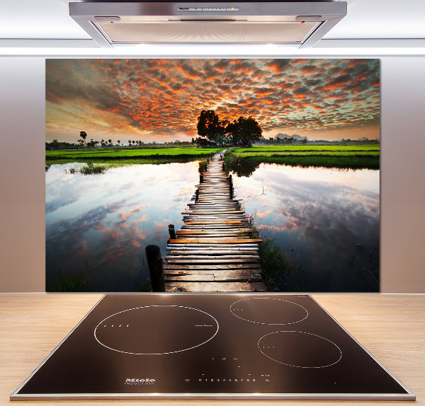 Cooker splashback Wooden bridge