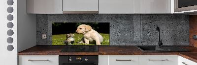 Kitchen splashback A dog and a cat in the meadow