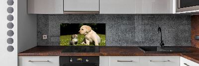 Kitchen splashback A dog and a cat in the meadow