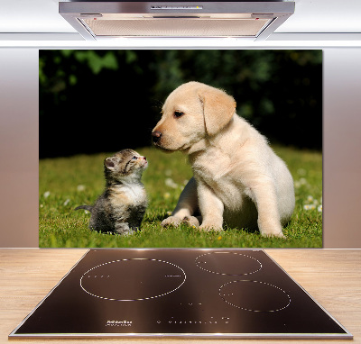 Kitchen splashback A dog and a cat in the meadow