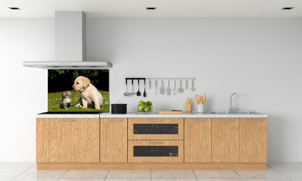 Kitchen splashback A dog and a cat in the meadow