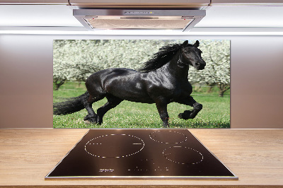 Glass splashback Black horse flowers